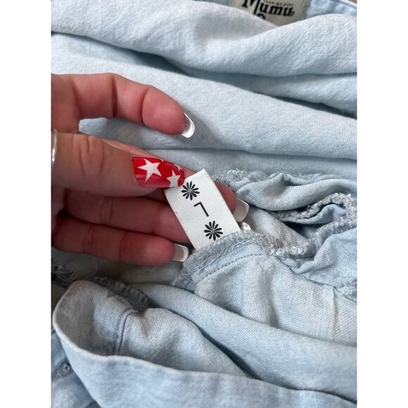 Show me your MuMu romper Chambray half button up rolled 3/4 sleeves SZ LG light - Picture 5 of 7